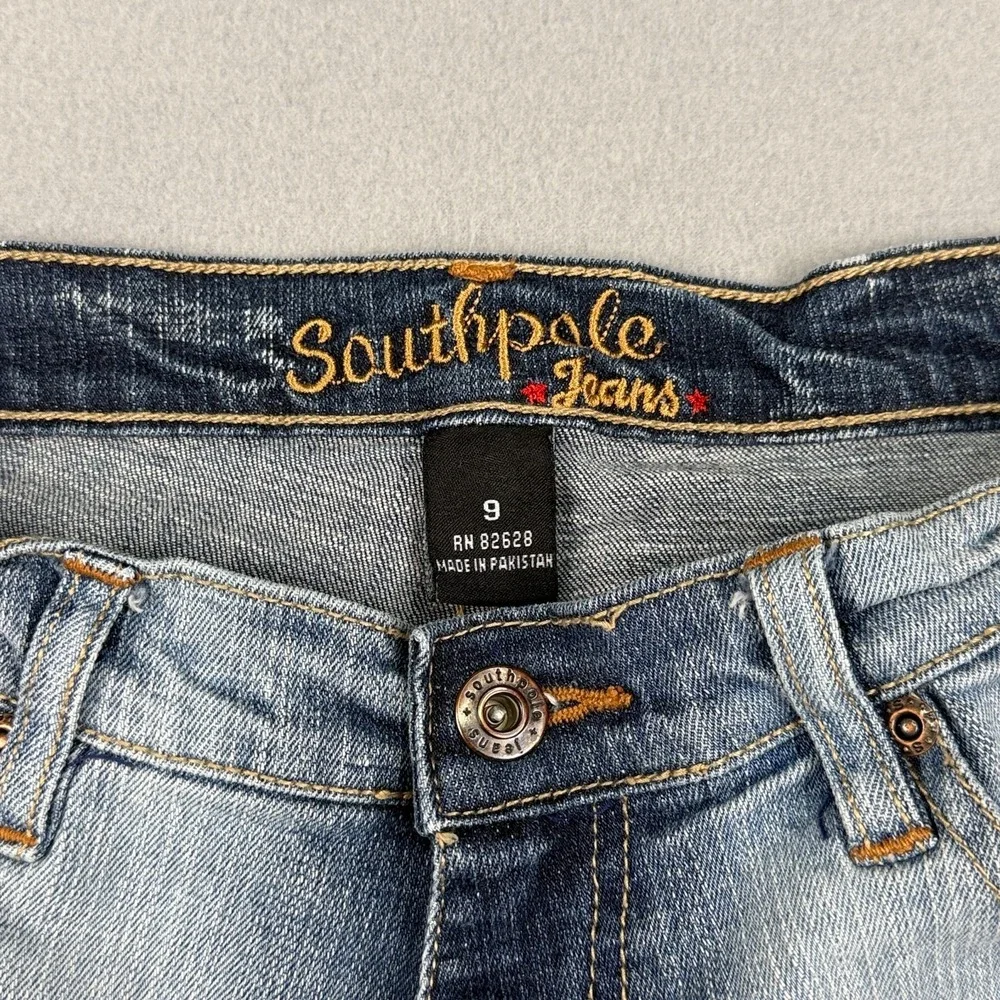 Southpole Flare Jeans Womens Sz‎ 9 Y2K Low Rise Bootcut Stretch Denim Front Fade